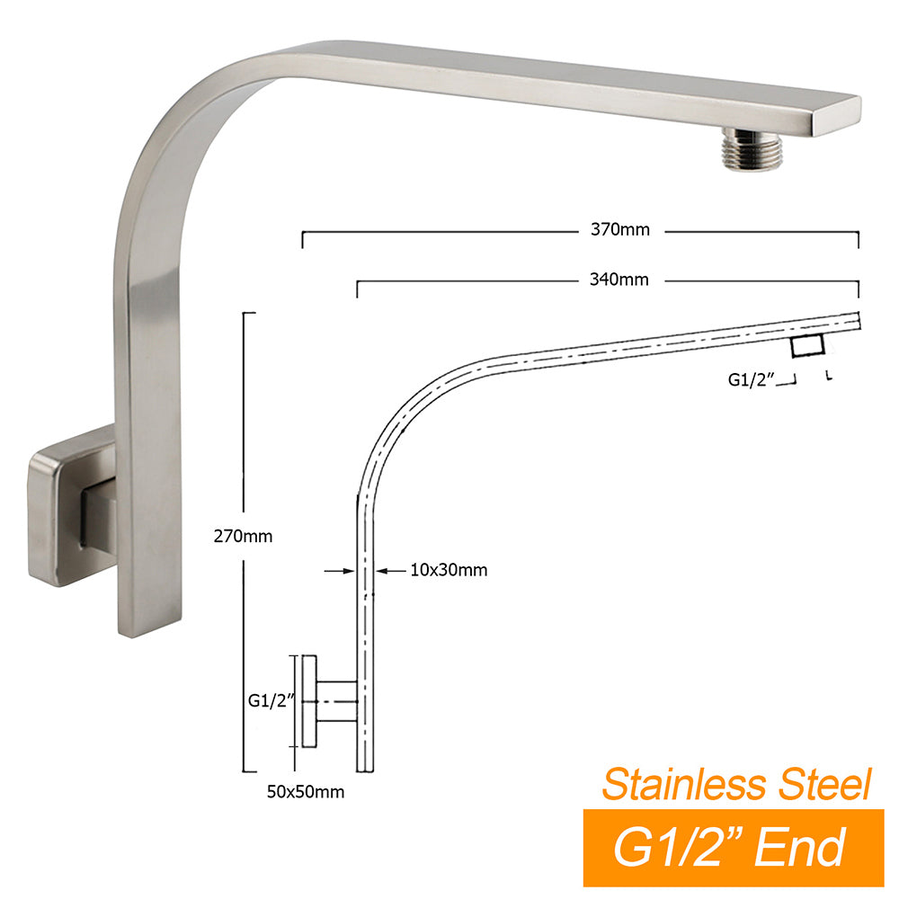 Shower Heads & Screens: Brushed Nickel Silver Square 12" Rain Shower Head & Brass Gooseneck Wall Arm Set