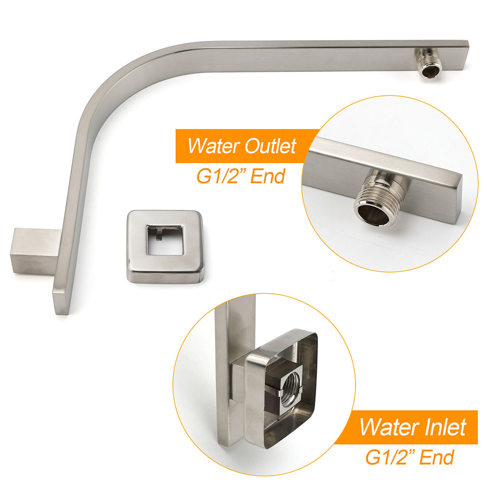 Shower Heads & Screens: Brushed Nickel Silver Square 12" Rain Shower Head & Brass Gooseneck Wall Arm Set