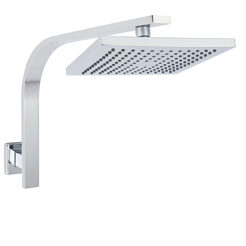 Shower Heads & Screens: WELS ABS 200mm Square Rain Shower Head & Brass Gooseneck Wall Arm Set WATERMARK