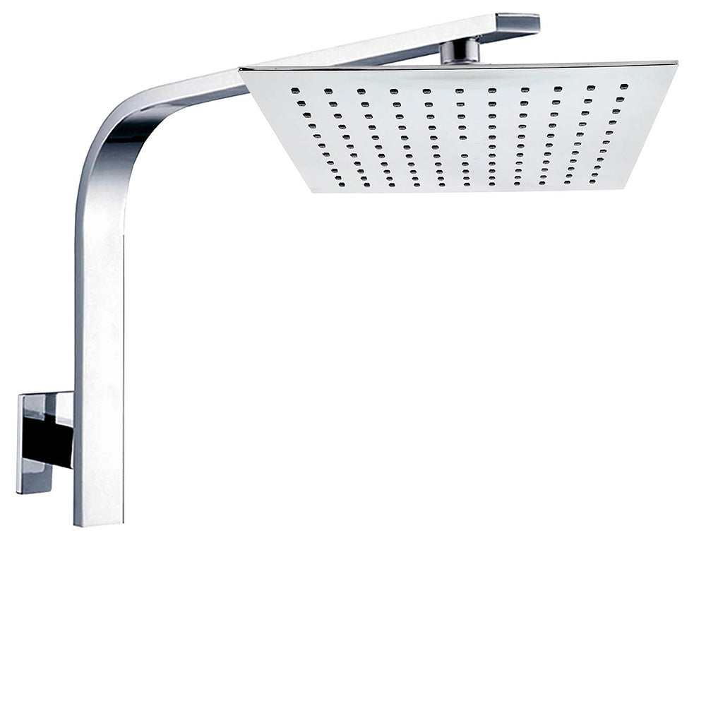 Shower Heads & Screens: WELS 10" 7.5L/m Chrome Square Rain Shower Head Brass Gooseneck Wall Arm Set