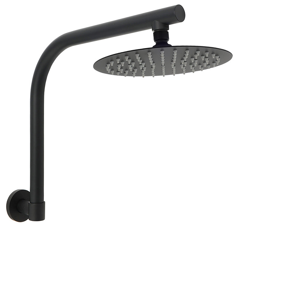 Shower Heads & Screens: Matt Black 8" Stainless Steel Round Rain Shower Head & Gooseneck Swivel Wall Arm Set