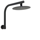 Shower Heads & Screens: Matt Black 8" Stainless Steel Round Rain Shower Head & Gooseneck Swivel Wall Arm Set