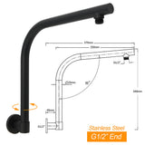 Shower Heads & Screens: WELS Matt Black 10" SUS Round Rain Shower Head & Gooseneck Swivel Wall Arm Set