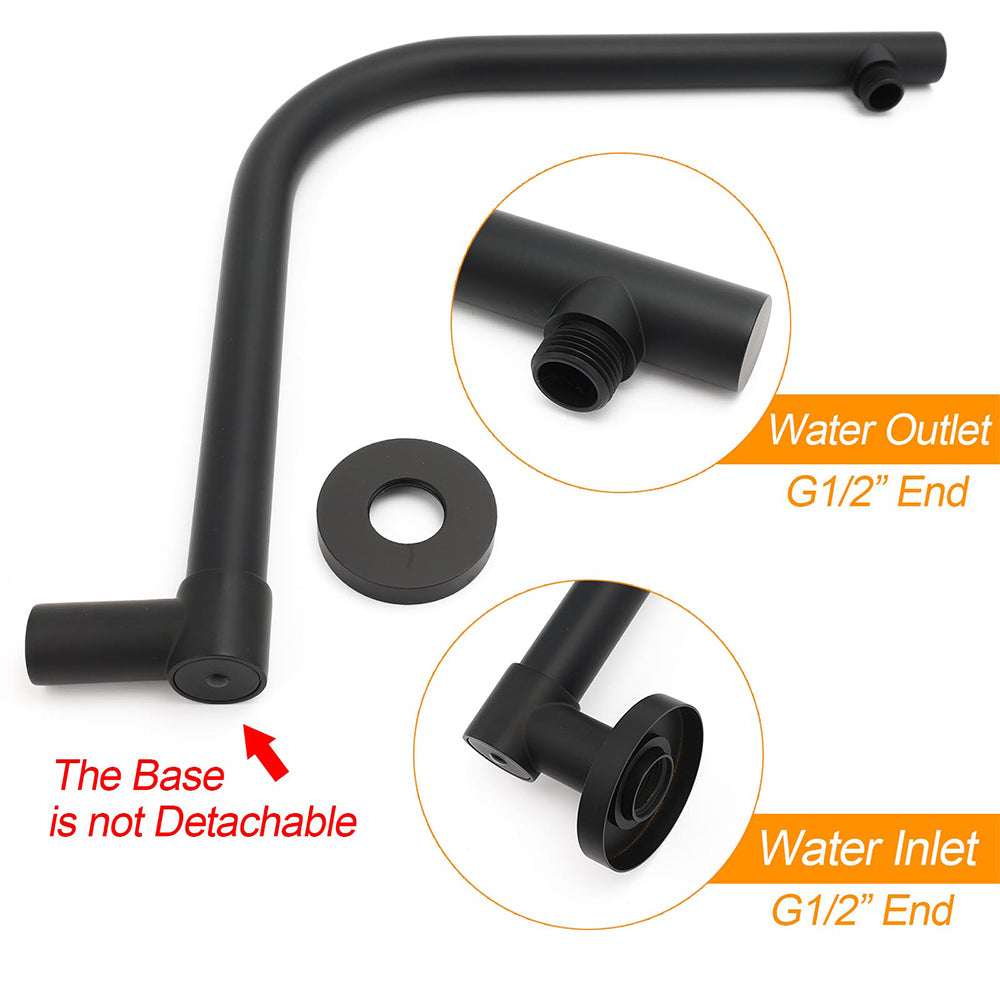 Shower Heads & Screens: WELS Matt Black 10" SUS Round Rain Shower Head & Gooseneck Swivel Wall Arm Set