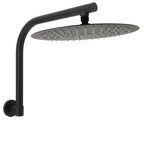 Shower Heads & Screens: WELS Matt Black 12" Large Round Rain Shower Head & Gooseneck Swivel Wall Arm Set