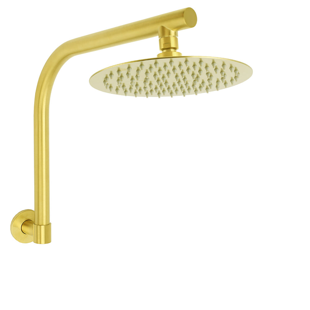 Shower Heads & Screens: WELS Brushed Gold 8" Round Shower Head Brass 360º Swivel Gooseneck Wall Arm Set