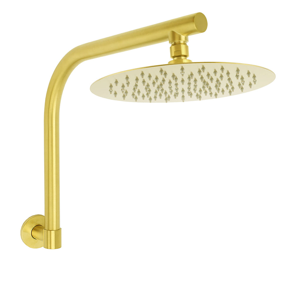 Shower Heads & Screens: Brushed Gold Round 10 Inch Rain Shower Head Swivel Brass Gooseneck Wall Arm Set
