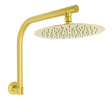 Shower Heads & Screens: Brushed Gold Round 10 Inch Rain Shower Head Swivel Brass Gooseneck Wall Arm Set