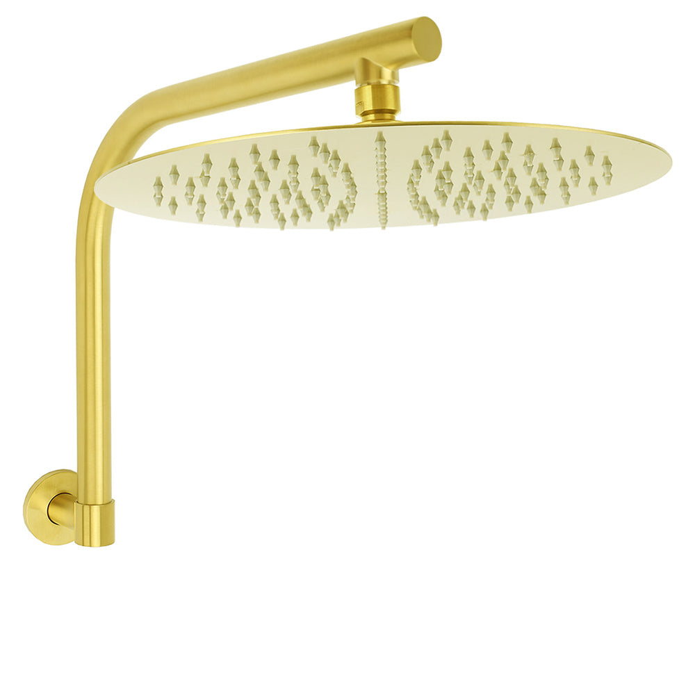 Shower Heads & Screens: Brushed Gold Round 12 Inch Rain Shower Head Swivel Brass Gooseneck Wall Arm Set