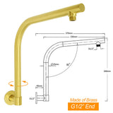 Shower Heads & Screens: Brushed Gold Round 12 Inch Rain Shower Head Swivel Brass Gooseneck Wall Arm Set
