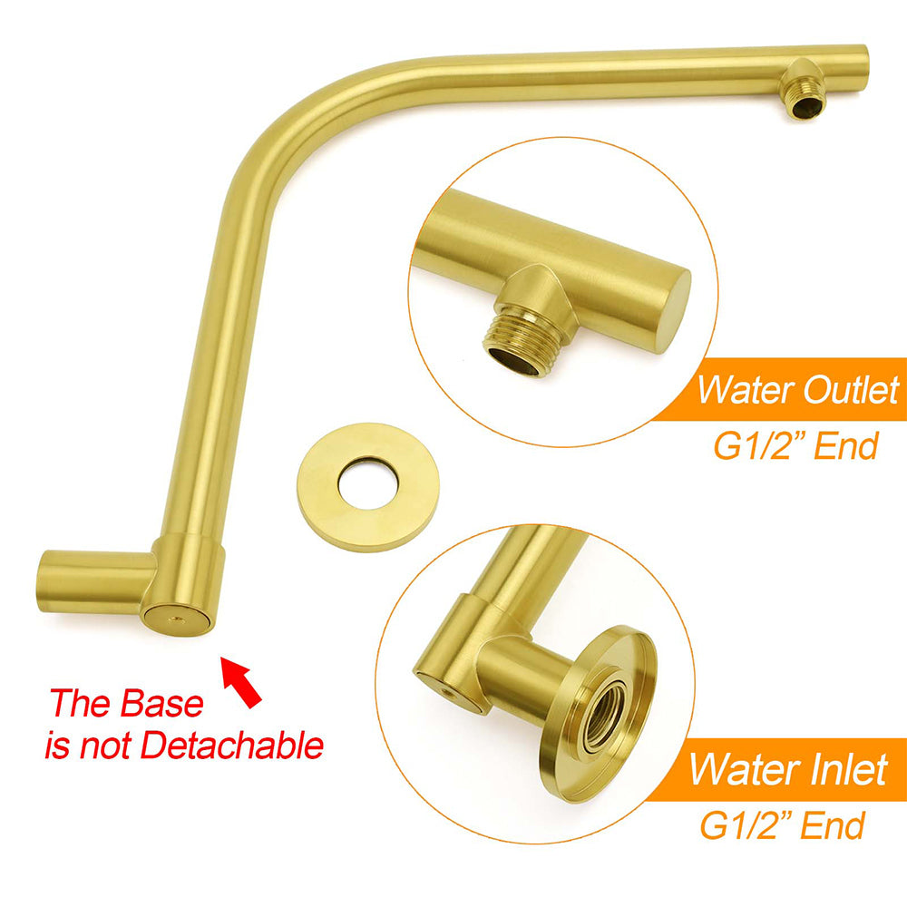 Shower Heads & Screens: Brushed Gold Round 12 Inch Rain Shower Head Swivel Brass Gooseneck Wall Arm Set