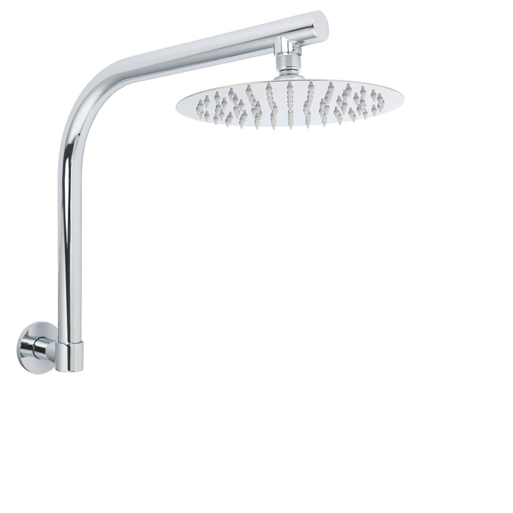 Shower Heads & Screens: WELS 8" Round Rainfall Shower Head + 360° Swivel Gooseneck Wall Arm Set