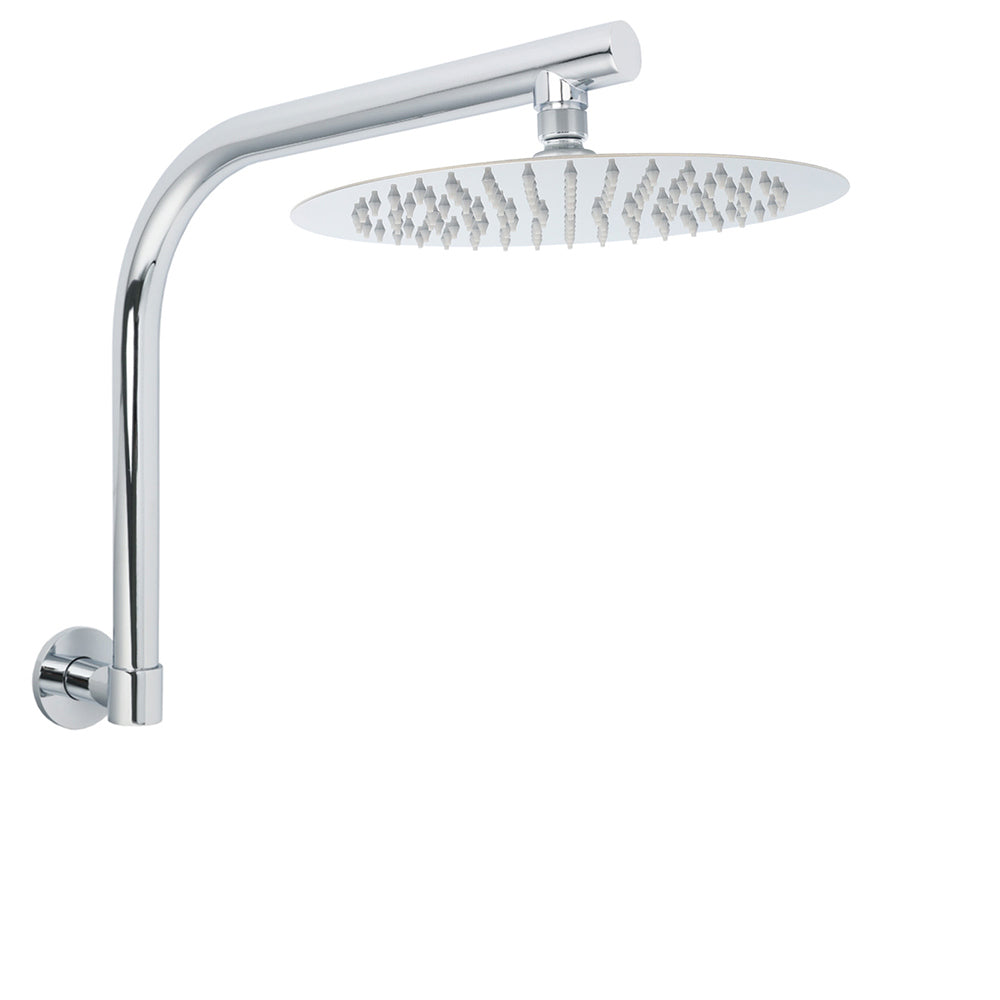 Shower Heads & Screens: WELS Chrome Round 10" Rainfall Shower Head + 360° Swivel Gooseneck Wall Arm Set