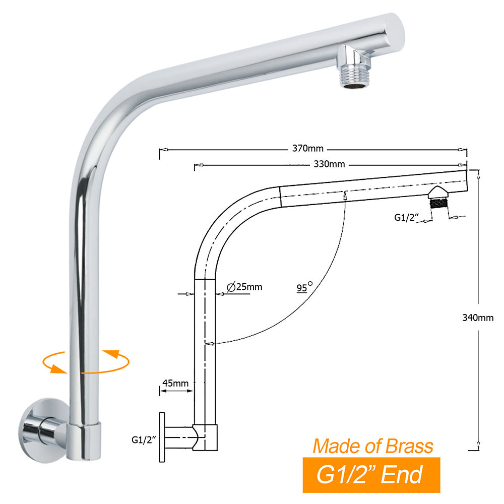 Shower Heads & Screens: WELS Chrome Round 10" Rainfall Shower Head + 360° Swivel Gooseneck Wall Arm Set