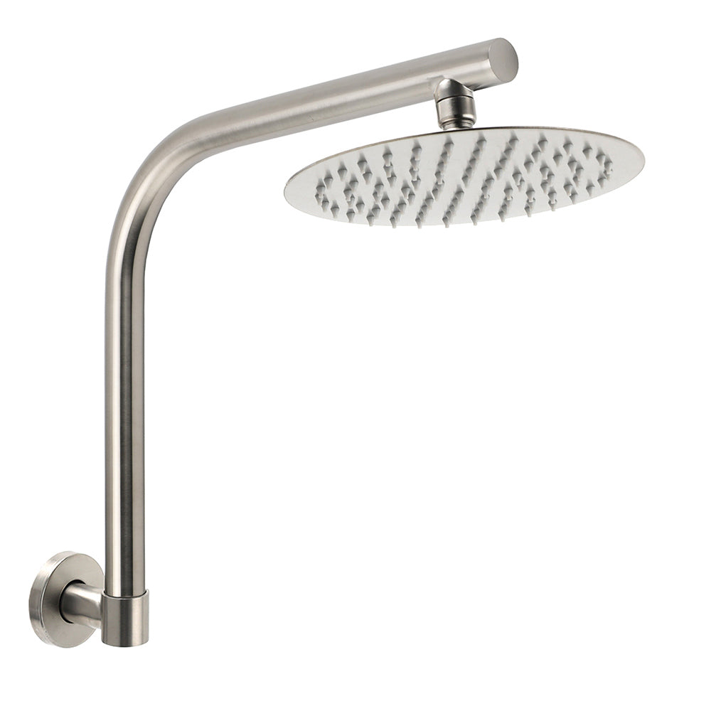 Brushed Nickel 8" Round Rainfall Shower Head 360Â°Swivel Gooseneck Wall Arm Set