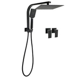 Shower Heads & Screens: WELS Matt Black Square 10" Shower Head 3 Modes Handheld Gooseneck Arm Twin Taps Set