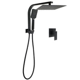 Shower Heads & Screens: Matt Black Square 10" Thin Shower Head 3 Modes Handheld Gooseneck Arm Twin Set + Mixer