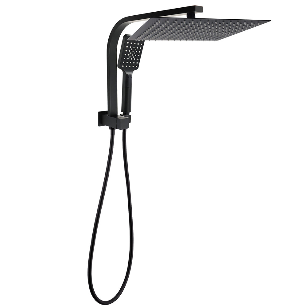 WELS Matt Black Twin Set 12" Large Shower Head 3 Modes Handheld Gooseneck Arm Diverter