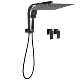 Shower Heads & Screens: Matt Black 2in1 Set 16" Large Shower Head 3 Modes Handheld Gooseneck Arm Twin Taps Set