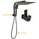 Shower Heads & Screens: Matt Black 2in1 Set 16" Large Shower Head 3 Modes Handheld Gooseneck Arm Twin Taps Set