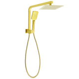 Shower Heads & Screens: WELS Brushed Gold Twin Shower 8" Rain Head Handheld Diverter Wall Arm Square