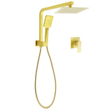 Shower Heads & Screens: WELS Brushed Gold Twin Shower 8" Rain Head Handheld Diverter Wall Arm Square Mixer