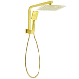 Shower Heads & Screens: Brushed Gold Twin Shower 10" Rain Head Handheld Diverter Wall Arm Set Square