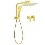 Shower Heads & Screens: Brushed Gold Twin Shower 10" Rain Head Handheld Diverter Wall Arm Set Square Taps