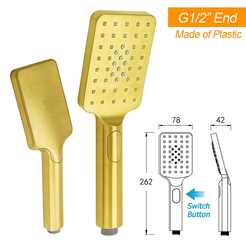 Brushed Gold Twin Shower 12" Rainfall Head Handheld Diverter Wall Arm Set Square