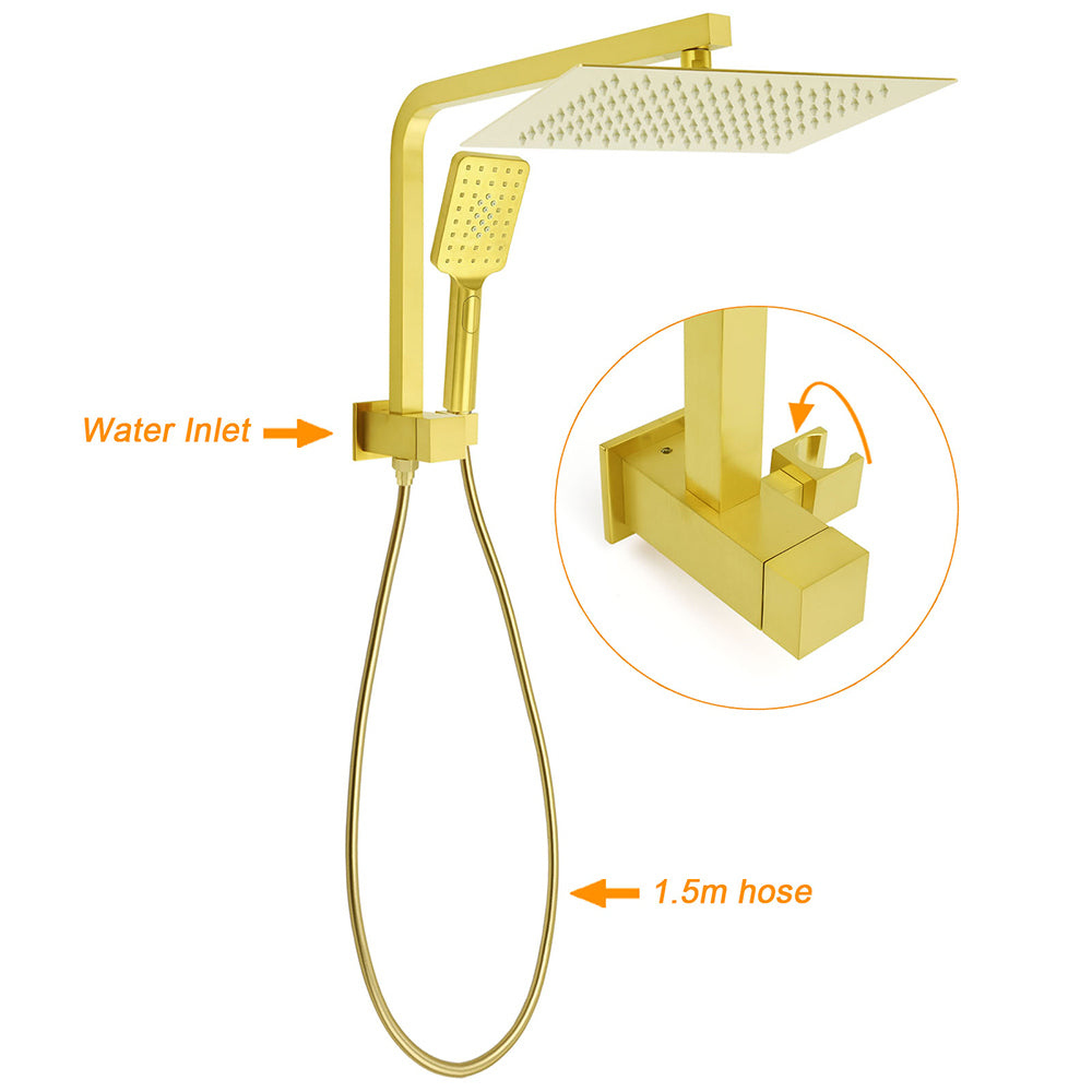 Shower Heads & Screens: Brushed Gold Twin Shower 12" Rain Head Handheld Diverter Gooseneck Arm Set Square Wall Mixer