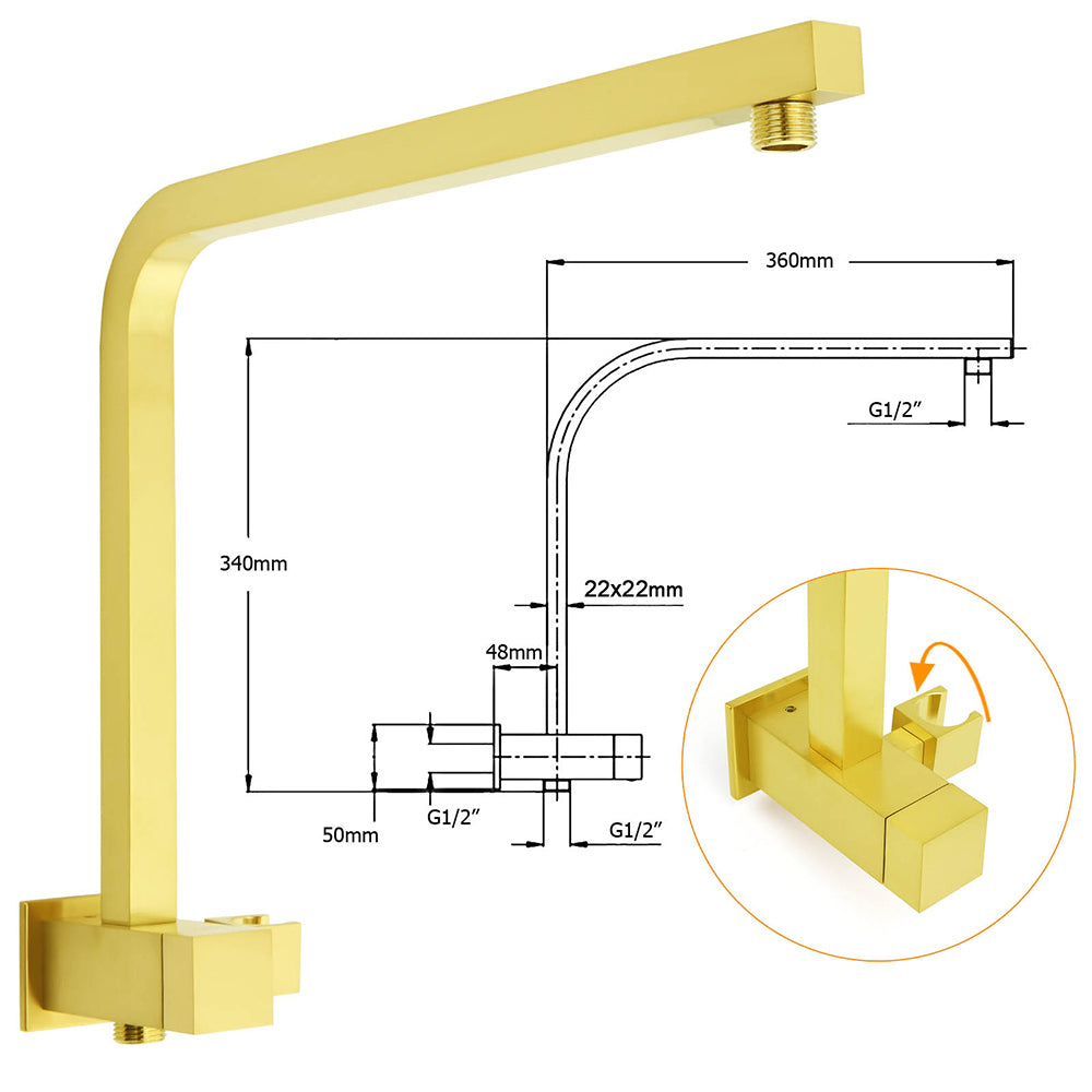 Shower Heads & Screens: Brushed Gold Twin Shower 12" Rain Head Handheld Diverter Gooseneck Arm Set Square Wall Mixer