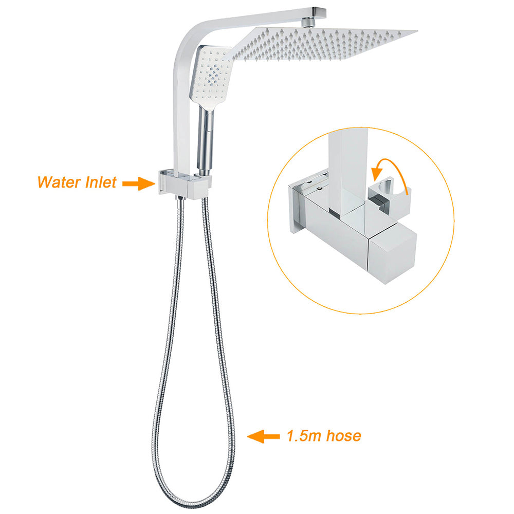 WELS Dual 10" Square Rain Shower Head Handheld Spray Diverter Wall Arm Set