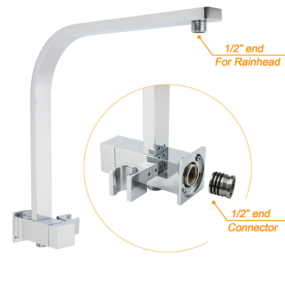 WELS Square Twin Shower Head Chrome 12 inch 3 Mode Handheld Diverter Wall Arm Set