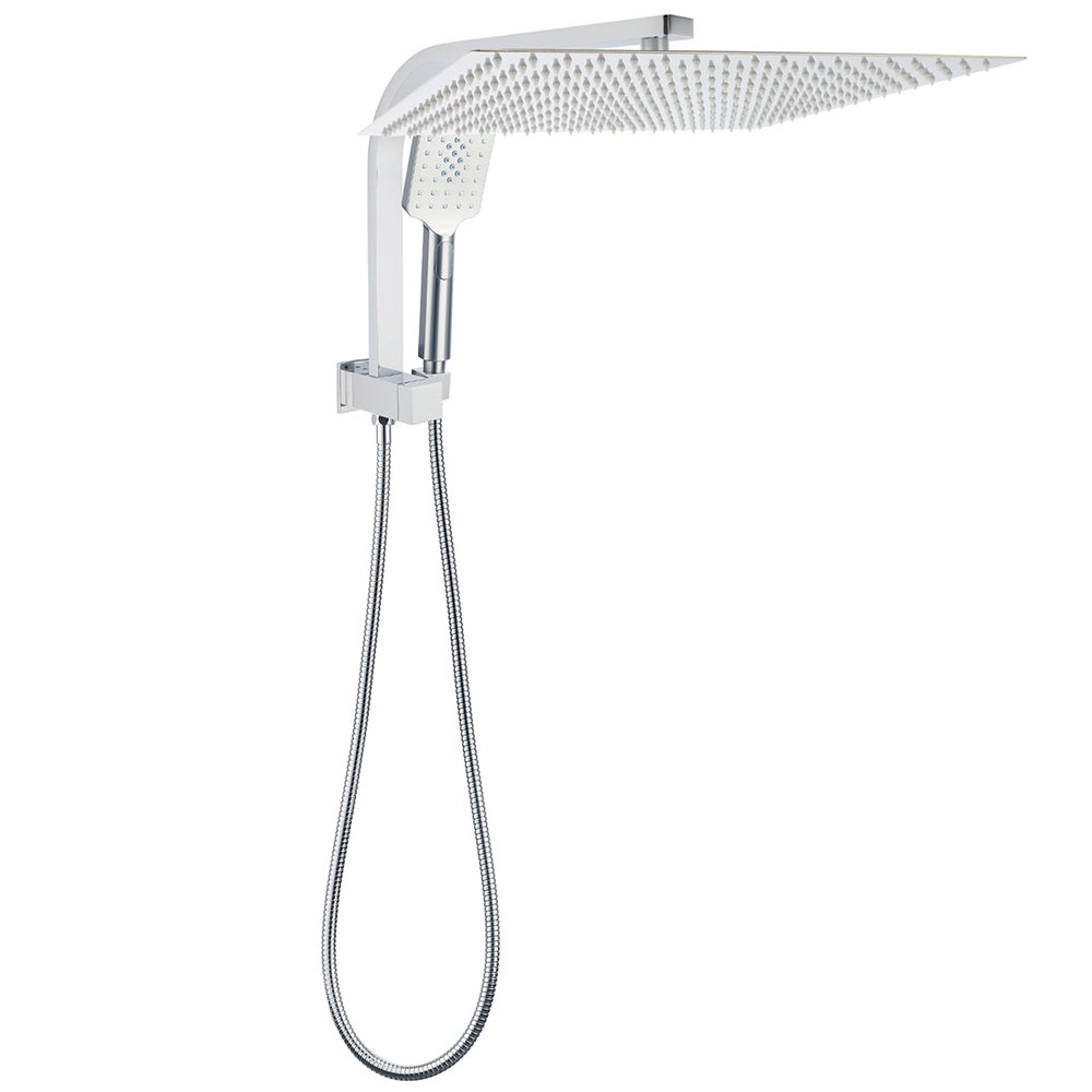 Shower Heads & Screens: WELS Square Twin Shower Head Chrome 16" Large 3 Mode Handheld Diverter Wall Arm Set