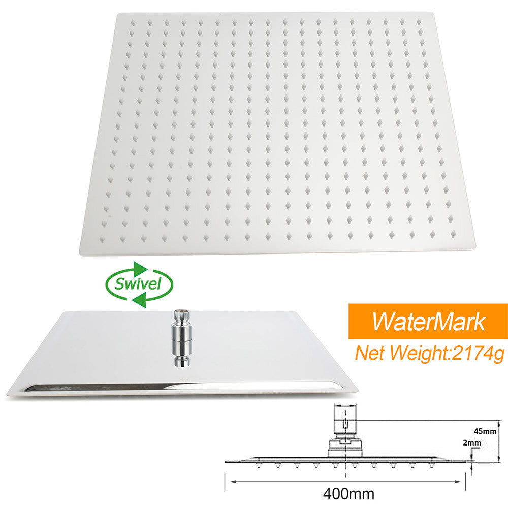 Shower Heads & Screens: WELS Square Twin Shower Head Chrome 16" Large 3 Mode Handheld Diverter Wall Arm Set