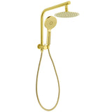 Shower Heads & Screens: WELS Brushed Gold Round Twin 8" Shower Head Set Diverter Wall Arm Single Mode Handheld