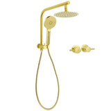 Shower Heads & Screens: WELS Brushed Gold Round Twin 8" Shower Head Set Diverter Wall Arm Metal Handheld + Taps
