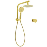 Shower Heads & Screens: WELS Brushed Gold Round Twin Shower Head Set Stainless Steel Handheld Gooseneck Arm Wall Mixer