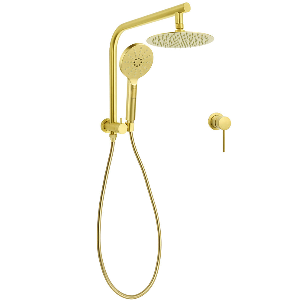 Shower Heads & Screens: Brushed Gold Round 2in1 8" Shower Head Set Diverter Wall Arm Stainless Steel Handheld Small Face Mixer