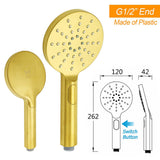 Shower Heads & Screens: Brushed Gold Round 12" Rain Shower Head 3 Mode Handheld Diverter Wall Arm Set