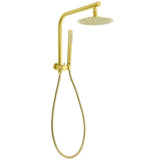 Shower Heads & Screens: WELS Brushed Gold Round Twin Shower Head Set Diverter Wall Arm Stainless Steel Handheld Rose