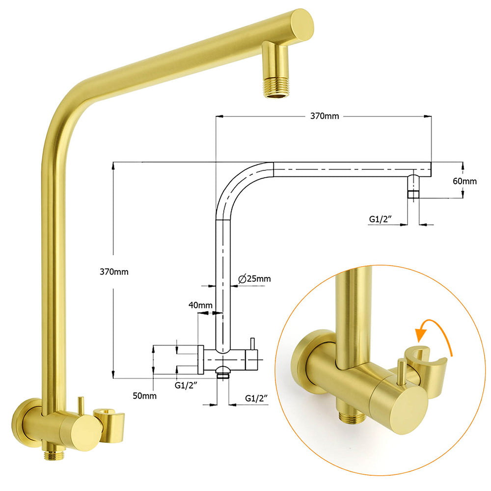Shower Heads & Screens: WELS Brushed Gold Round 2in1 Shower Head Set Diverter Wall Arm Stainless Steel Handheld + Taps
