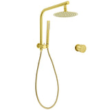 Shower Heads & Screens: WELS Brushed Gold Round Dual Shower Head Set Single Mode Handheld Gooseneck Arm Wall Mixer