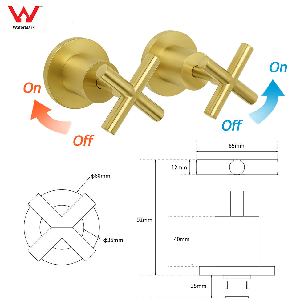 WELS Brushed Gold Round Twin Shower Head Set Diverter Wall Arm Metal Handheld With Mixer