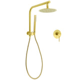 Shower Heads & Screens: WELS Brushed Gold Round Twin Shower Head Set Diverter Wall Arm Single Mode Handheld Wall Mixer