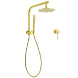 Shower Heads & Screens: WELS Brushed Gold Round Dual Shower Head Set Diverter Wall Arm Single Mode Handheld Small Face Mixer