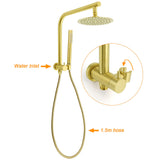 Shower Heads & Screens: WELS Brushed Gold Round Dual Shower Head Set Diverter Wall Arm Single Mode Handheld Small Face Mixer