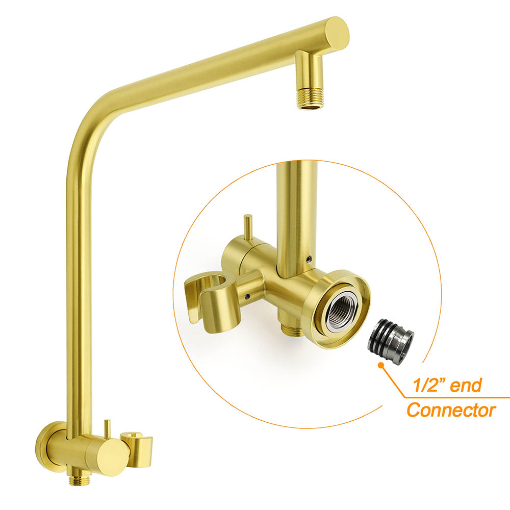 Shower Heads & Screens: WELS Brushed Gold Round 12" Rain Shower Head Stainless Steel Handheld Diverter Wall Arm Set