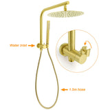 Shower Heads & Screens: Brushed Gold 2in1 Round 12" Rain Shower Head Single Mode Handheld Diverter Wall Arm Mixer Set