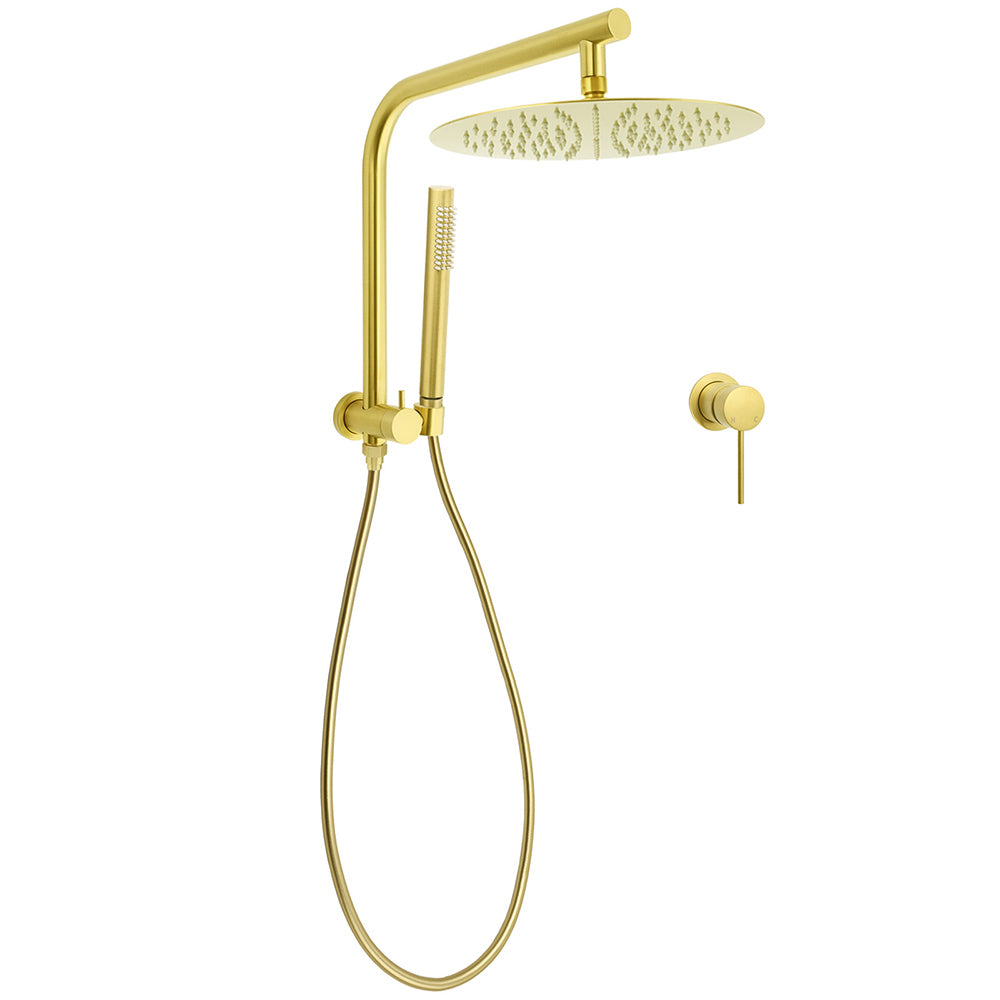 Shower Heads & Screens: Brushed Gold Round Large 12" Rain Shower Head Stainless Steel Spray Handheld Wall Small Face Mixer Set